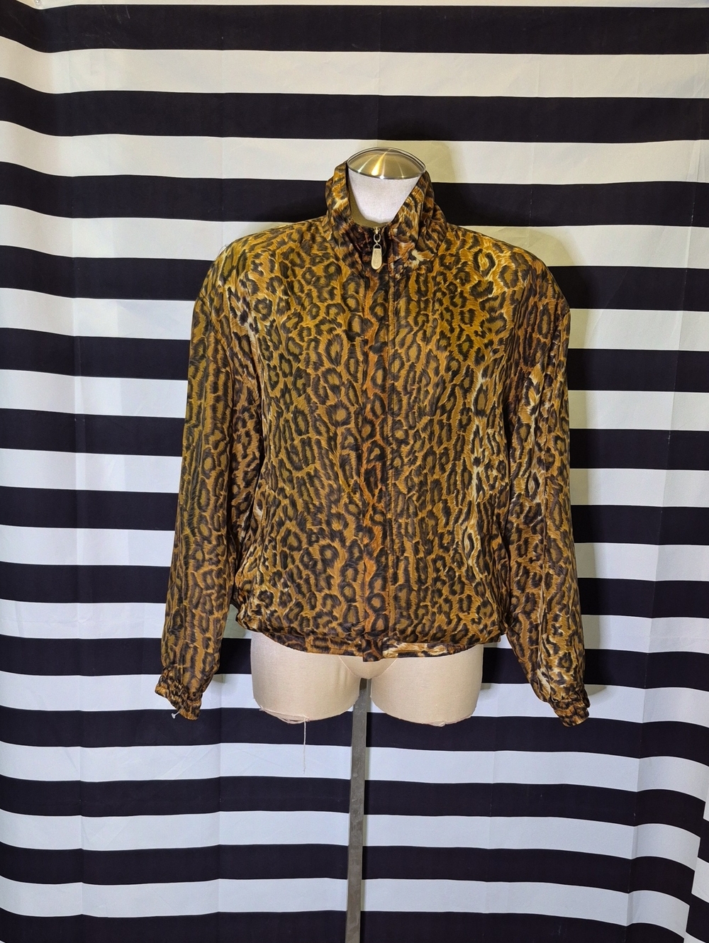 Vintage 100% Silk Leopard Print Bomber Jacket - Brown Animal Print